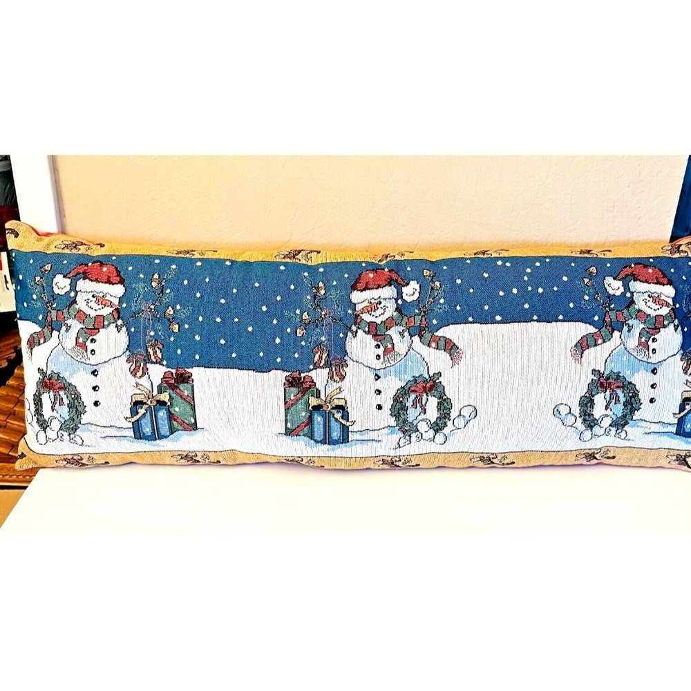 Christmas Needlepoint Snowman Throw Pillow Rectangular Holiday Decor Mil